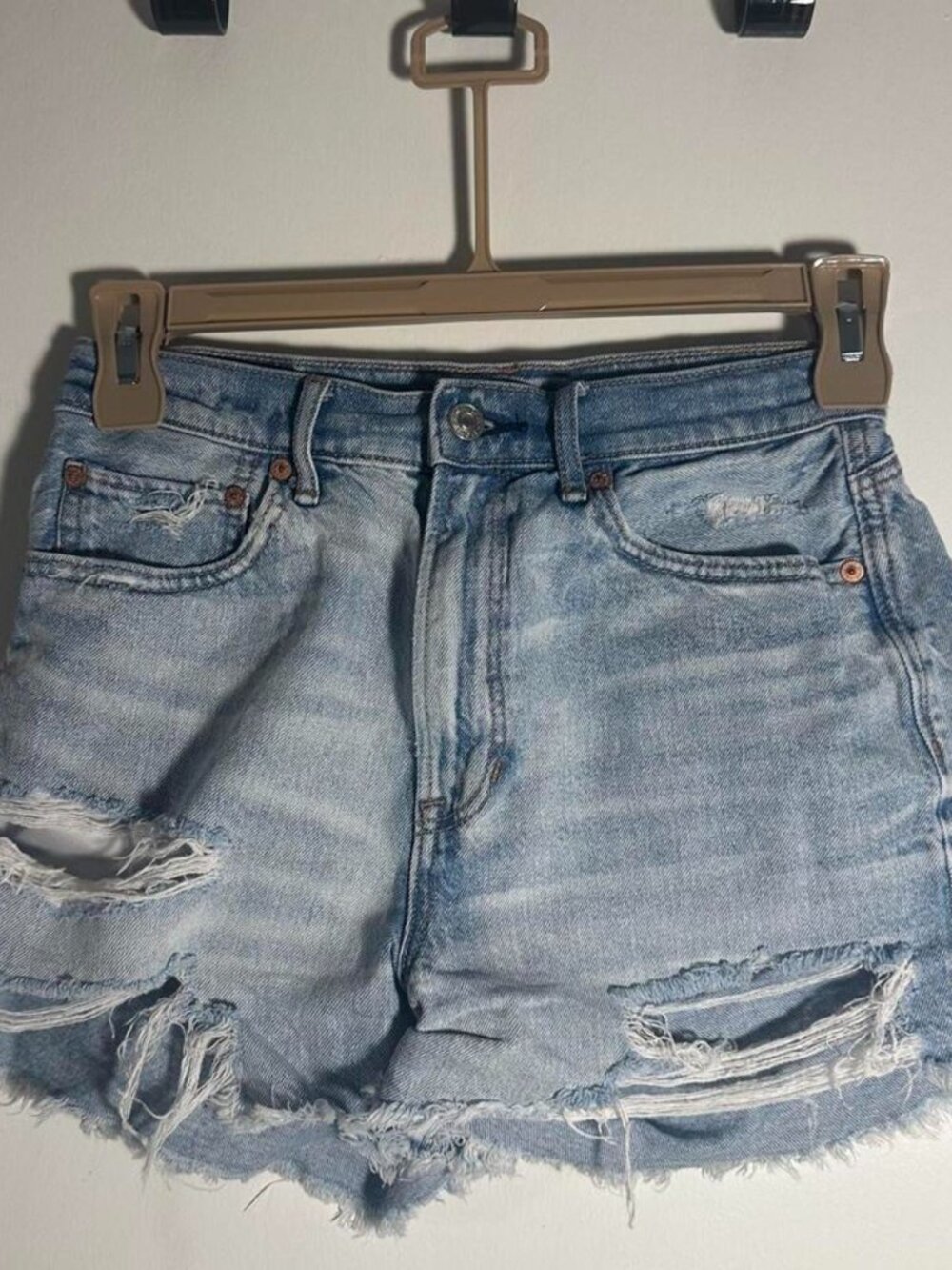 High Waisted Light Wash Ripped Distressed Frayed Hem Denim Jean Shorts